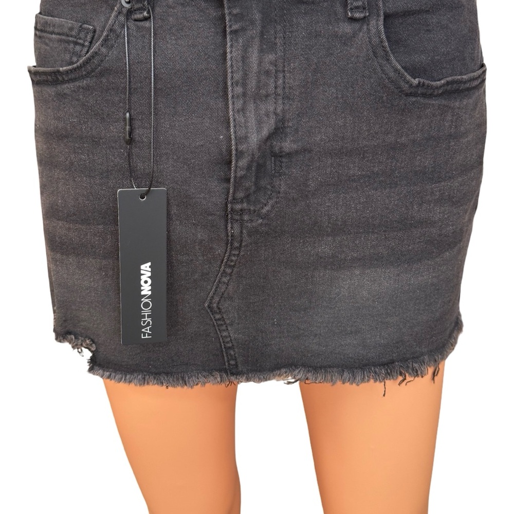 Fashion Nova Black Distressed Denim Mini Skirt